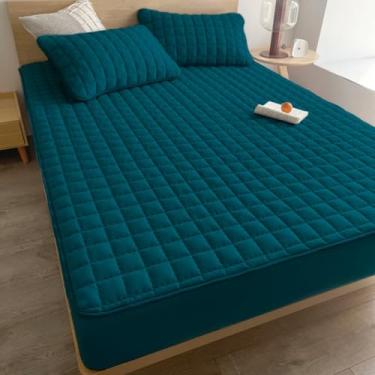 Imagem de Lençol Protetor Impermeável Matelado com Elástico 360º para Colchão – Solteiro Casal Queen e King (Azul Petroleo,Queen)