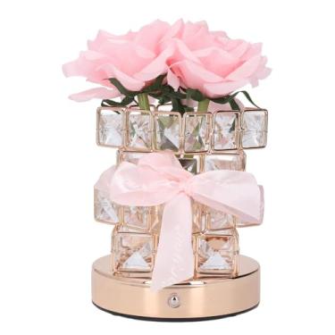 Imagem de YWBL-WH Lâmpada de Flor, Lâmpada de Mesa Artificial LED Recarregável Com Vaso de Cristal Cubo, Controle de Toque Luz Regulável de Temperatura de 3 Cores para Decoração de Sala de Estar de Quarto