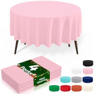 Imagem de misaya 4 pacotes de toalhas de mesa descartáveis de plástico, toalha de mesa redonda impermeável de 213 cm, à prova de vazamento e capas de mesa decorativas resistentes para piquenique, festa e