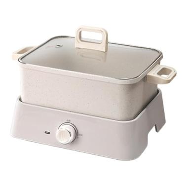 Imagem de WeiLaiKeQi Panela elétrica para fondue com tampa transparente, fácil de limpar, multiuso, ideal para grelhar, preparar refeições em família e cozinhar no vapor.