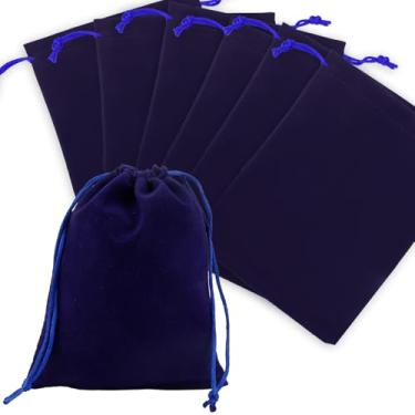 Imagem de Sacos de presente de veludo com cordão, 20 unidades de bolsas de joias de veludo azul 12,5 x 17,8 cm, bolsas de joias com cordão, pequenos sacos de armazenamento de tecido de veludo, para embrulhar