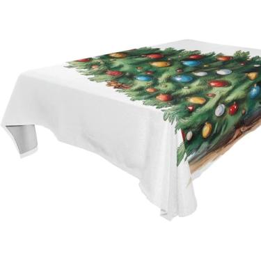 Imagem de Blueangle Toalha de mesa de árvore de Natal em aquarela – Toalha de mesa quadrada de poliéster impermeável e resistente a manchas para ambientes internos e externos, 137 x 137 cm (788)