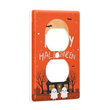 Imagem de Blueangle Placa de parede frente e verso para festa de Halloween, tamanho padrão, placas de cobertura de tomada elétrica de 1 gangue para decoração de quarto de escritório em casa, 4,53 x 2,76