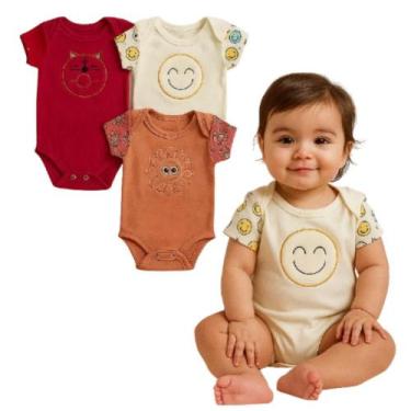 Imagem de Kit 03 Peças Bodie Body Bebe Infantil Manga Estampada Curta - BEBE E C