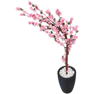 Imagem de Planta Artificial Cerejeira Galho Curvo Rosa Bebe Pessegueiro Vaso Decoração (3D Preto)