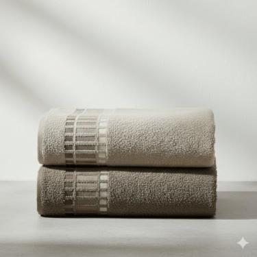 Imagem de Kit Toalha de Banho 2 Pçs 99% Algodão 340 g/m2 130cm x 62cm Hipoalergênica - Barra Decoratica, Luxo, Toque Macio e alta absorção - Marrom