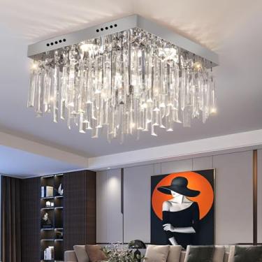 Imagem de Luminária de Teto Moderna de Cristal com Acabamento Cromado e Prateado | Lustre Embutido para Corredor, Cozinha, Sala, Quarto, Banheiro e Entrada (Quadrado 40cm)
