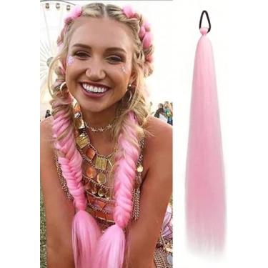 Imagem de 1 extensão de rabo de cavalo trançado gradiente rosa com laço elástico, postiços lisos sintéticos de 71 cm para mulheres