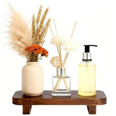 Imagem de Suporte de madeira para decoração, suporte de pedestal de tamanho largo para banheiro, bandeja decorativa de fazenda, suporte de sabão para perfume, vela, esponja, 28 cm x 18 cm - nogueira