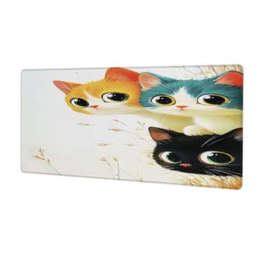 Imagem de Tapete de rato grande fofo espiando gato à prova d'água tapete protetor de mesa estendido tapete de borracha antiderrapante para escritório, computador, teclado, laptop e mesa de casa, tapete de rato
