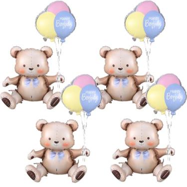 Imagem de 4 peças de balões foscos de 50 cm de desenho animado de urso pequeno, suprimentos de festa com tema de urso, safári na selva, tema de fazenda, decorações de festa de aniversário