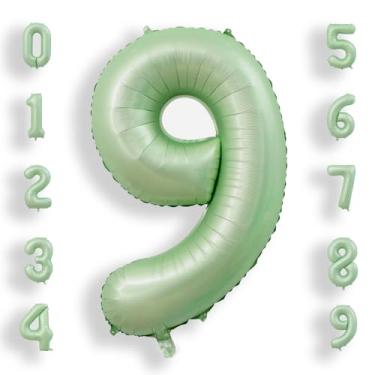 Imagem de AULE 9 números grandes de balões de 101 cm, verde sálvia, balões grandes com números de alumínio, decorações de festa de feliz aniversário de hélio gigante para homens e mulheres, suprimentos de festa