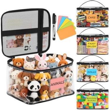 Imagem de Toy Storage Bag with Name Tag& Manual Pocket, Waterproof Transparent PVC Toy Organizer Case for Lego Bricks, Board Games, Building Blocks, Puzzles (Large Capacity, Black-5 Pack)