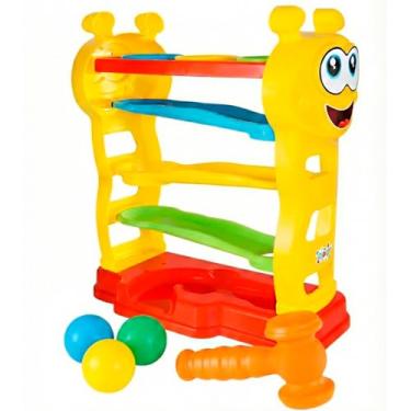 Imagem de Maral Brinquedos Baby Péia, Brinquedo Educativo Infantil com Martelinho e 3 Bolinhas, Plástico Atóxico, Colorido, 34x10x30cm, para Bebês a Partir de 6 Meses