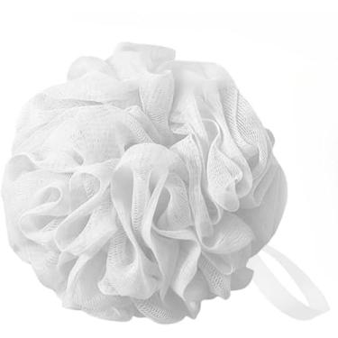 Imagem de 1 esponja de banho, bolas de bucha de chuveiro de 50 g/75 g, esponja corporal de espuma de malha, extra grande, fácil de ensaboar, para limpeza e esfoliação corporal (branca)