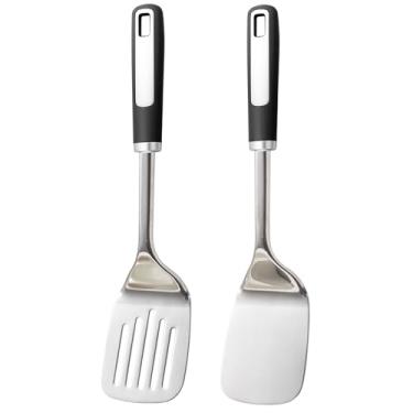 Imagem de Conjunto de espátula de aço inoxidável, pacote com 2, espátula de metal resistente ao calor, utensílios de cozinha resistentes ao calor para fritar, grelhar, peixe, ovos, panquecas, durável, lavável