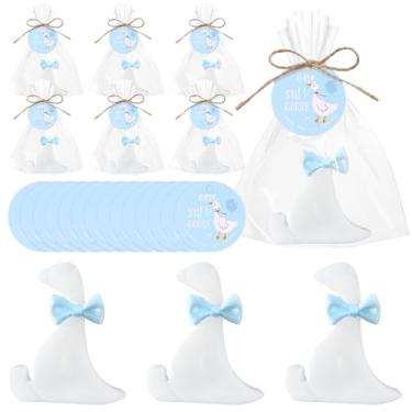 Imagem de Demissle 20 conjuntos de sabonetes de ganso para festa de ganso com cartão de agradecimento para decoração de festa de revelação de gênero de convidado (fofo, azul)