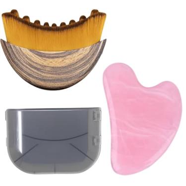 Imagem de Ferramenta de aço inoxidável e conjunto de escova facial de drenagem linfática, kit ergonômico de massagem facial para esculpir o inchaço da mandíbula - aumenta o brilho e a absorção da pele com