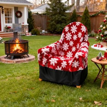Imagem de Dipurman Cobertor para cadeira Adirondack, cobertura total à prova d'água, capa de assento de flanela de Natal 2 em 1, decoração de Natal ao ar livre (floco de neve)