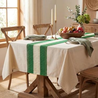 Imagem de Horaldaily Toalha de mesa verde escura retangular de 152 x 264 cm, toalha de mesa de linho de algodão rústico, sem vincos, capa de mesa estilo casa de fazenda para decoração de festa em casa