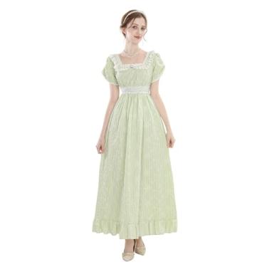 Imagem de LSYYSKB Vestido feminino regency vitoriano, vintage, vestido de baile, com cadarço, longo, branco, com luvas de casamento, Verde, XXG