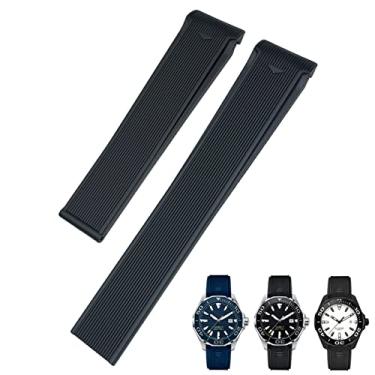 Imagem de SAAWEE Pulseira de relógio de silicone de borracha de 20 mm, 22 mm, adequada para Tag Heuer CARRERA AQUARACER 300 WAY201A WAY211C, preto, azul, marrom, acessórios (preto sem fivela, 22 mm)