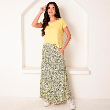 Imagem de Saia Longa Assimétrica Com Bolsos B’Bonnie Úrsula Floral Azul-Feminino