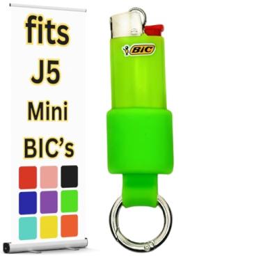 Imagem de Porta-chaves Mini BIC com clipe de mola | J5 Bolsa verde para isqueiros BIC pequenos | 10 opções de cores | Isqueiro não incluído (verde)