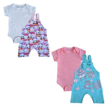 Imagem de 4 peças Roupa Bebê Jardineira Body Manga Curta - Lumari, Menina, 3( 15