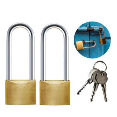 Imagem de Kit 2 Cadeados Chaves Tetra Haste Longa De Latão Para Segurança Versát