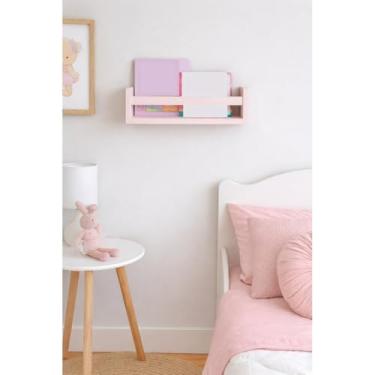 Imagem de Estante de parede em MDF, ideal para cantos de leitura, organização de livros e brinquedos.(rosa)