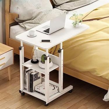 Imagem de UWEREBFM Rodas de mesa sobrecama, mesa de pé portátil sobre rodas bandeja de mesa sobrecama com armazenamento ajustável sofá cama lateral laptop carrinho altura móvel, natural