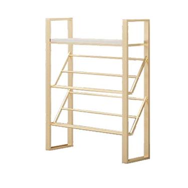 Imagem de Lss9azznmm Sapateira de 3 níveis organizador de armazenamento de sapatos de corredor sala de estar banheiro quarto ou corredor prateleiras de armazenamento de metal prateleira dourada para sapatos
