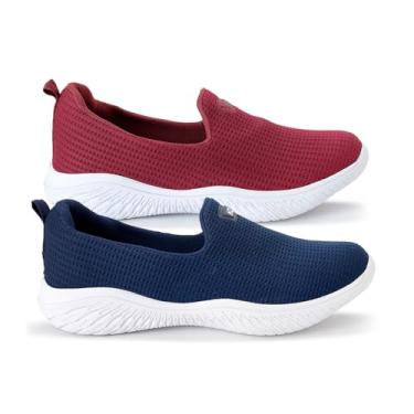Imagem de Kit 2 Sapatilha Feminina Ortopédica Calce Fácil Sem Cadarço Facite Esporão Leve Confortável (Bordo e Marinho, BR, Adulto, Numérico, 39)