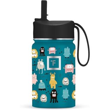 Imagem de IRON °FLASK Garrafa de água infantil - tampa de palha, 20 adesivos de nome, aço inoxidável isolado a vácuo, copo de viagem de parede dupla, caneca térmica - Monstros Crew, 293 g