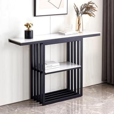Imagem de Mesa de console moderna, mesa de entrada, mesa de sofá, mesa de corredor industrial, para decoração e organização, mesa de entrada de mármore sintético, para sala de estar, corredor, entrada (preta