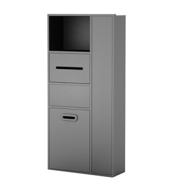 Imagem de Nichos de aço inoxidável, nichos de banheiro, caixote de lixo escondido ao lado de nichos de banheiro, prateleiras de armazenamento de cozinha para sala de estar, jardim, locais públicos (cor: cinza