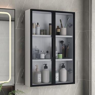 Imagem de Armário de banheiro montado na parede, penteadeira de armazenamento sobre o vaso sanitário, organizador suspenso para dormitórios, cozinhas e lavanderias (cinza branco, 50 x 14 x 75 cm)