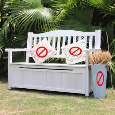 Imagem de Banco de jardim de madeira, cadeira de parque multiuso com armazenamento, banco de parque com encosto e apoios de braço, capacidade de carga pode chegar a 200 kg, adequado para muitas ocasiões (cor