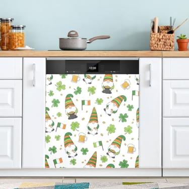 Imagem de ATTX Capa magnética de máquina de lavar louça Gnomos alegres de São Patrício | Adesivo decorativo de eletrodomésticos de 58 x 66 cm para armários domésticos e eletrodomésticos #282
