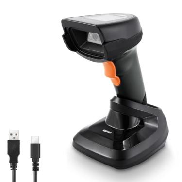 Imagem de JRHC Scanner de código de barras sem fio 1D, leitor automático de código de barras com tela de exibição de 4 cm, leitor de código de barras portátil recarregável com dongle sem fio de 2,4 G, base