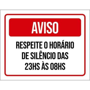 Imagem de Kit 5 Placas Aviso Respeite Horário Silêncio 23H As 8H - Sinalizo