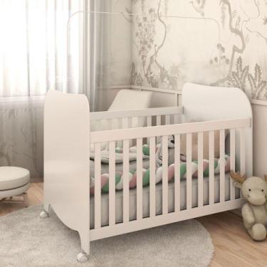 Imagem de Berço Americano Sueño com Rodízios 100% Mdf Branco Brilho - Panorama M