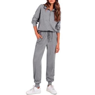 Imagem de Conjunto de Moletom Feminino PRETTYGARDEN 2 Peças com Zíper Cinza M