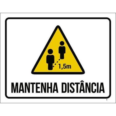Imagem de Kit 10 Placa Acm Mantenha Distancia 1M5 Ícone 18X23 - Sinalizo