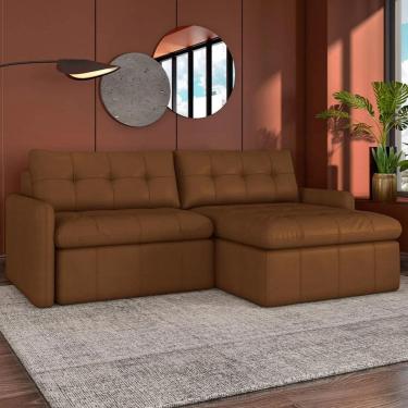 Imagem de Sofá Retrátil 4 Lugares para Sala 264cm Elios Couro Telha Z55 - Mpozenato