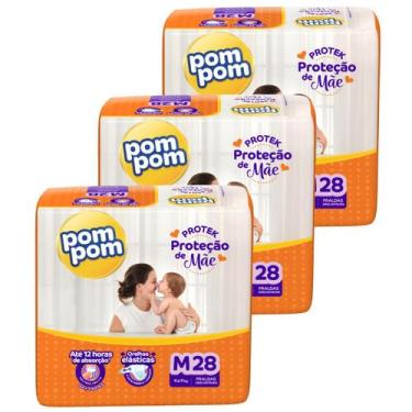 Imagem de Kit 3 Pacotes de Fraldas Descartável Infantil Pom Pom Protek, M