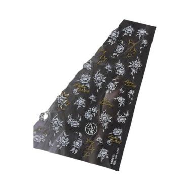 Imagem de Adesivo De Unha 5D Floral Preto E Branco Com Pétalas Douradas Transpar