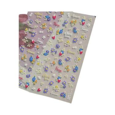 Imagem de Adesivo De Unha 5D Floral Preto E Branco Com Pétalas Douradas Transpar