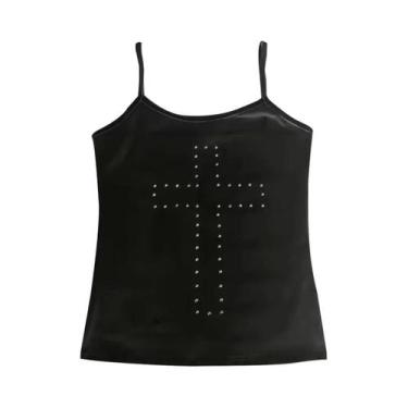 Imagem de Top Cropped Vintage Y2K Feminino Com Strass, Blusa Estética De Verão H